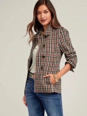 NWOT Small CAbi Jazzy Jacket Blazer - Toffee Plaid